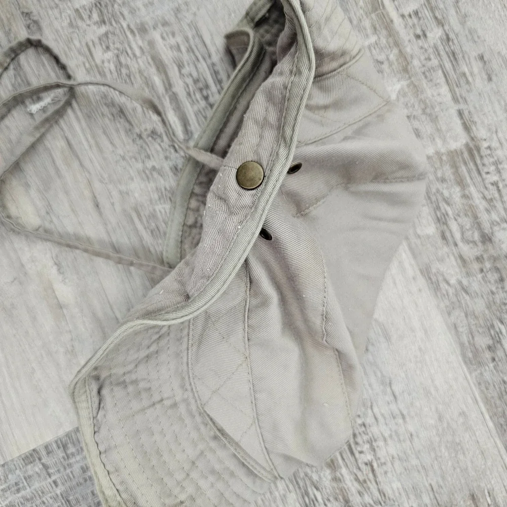Grey Cotton Twill Bucket Hat with Snap Up Brim and‎ Adjustable Chin Strap